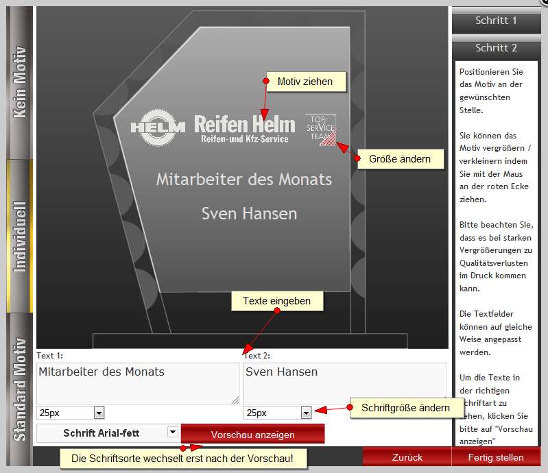 Lasergravur online selbst gestalten Schritt 4 Lasergravur online selbst gestalten Schritt 4